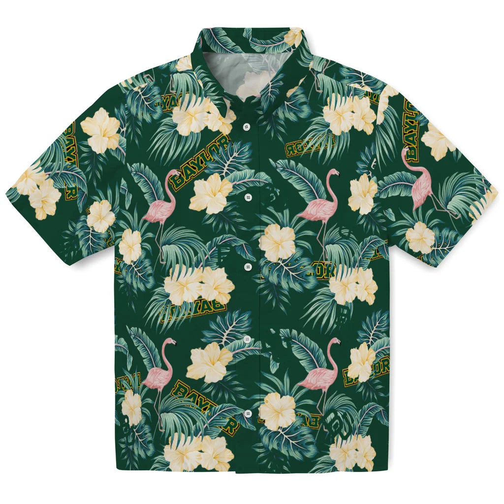 Baylor Bears Hawaiian Shirt - Flamingo and Hibiscus | Moonbestprint