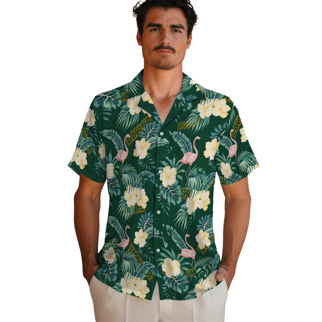 Baylor Bears Hawaiian Shirt - Flamingo and Hibiscus | Moonbestprint