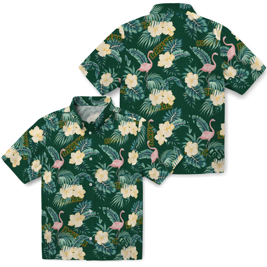 Baylor Bears Hawaiian Shirt - Flamingo and Hibiscus | Moonbestprint