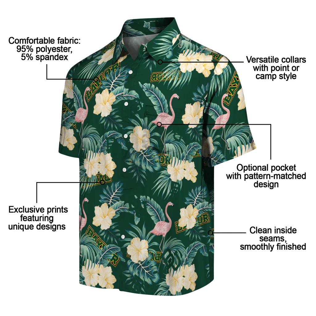 Baylor Bears Hawaiian Shirt - Flamingo and Hibiscus | Moonbestprint