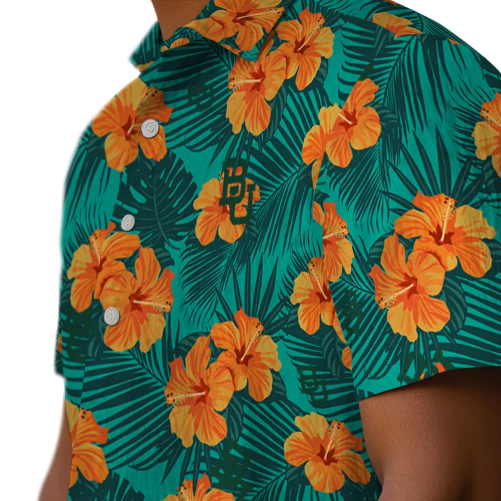 Baylor Bears Hawaiian Shirt - Hibiscus and Palm Leaves | Moonbestprint
