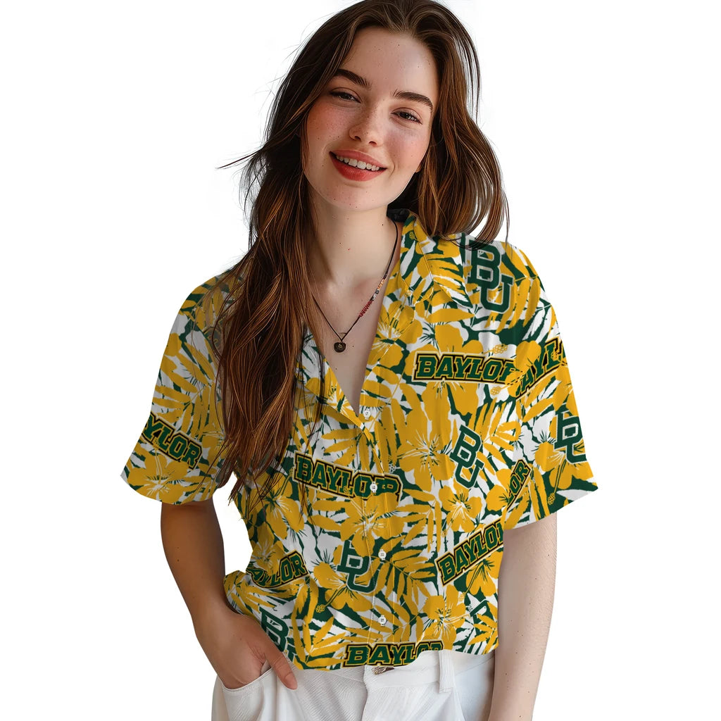 Baylor Bears Hawaiian Shirt - Hibiscus Overlay | Moonbestprint
