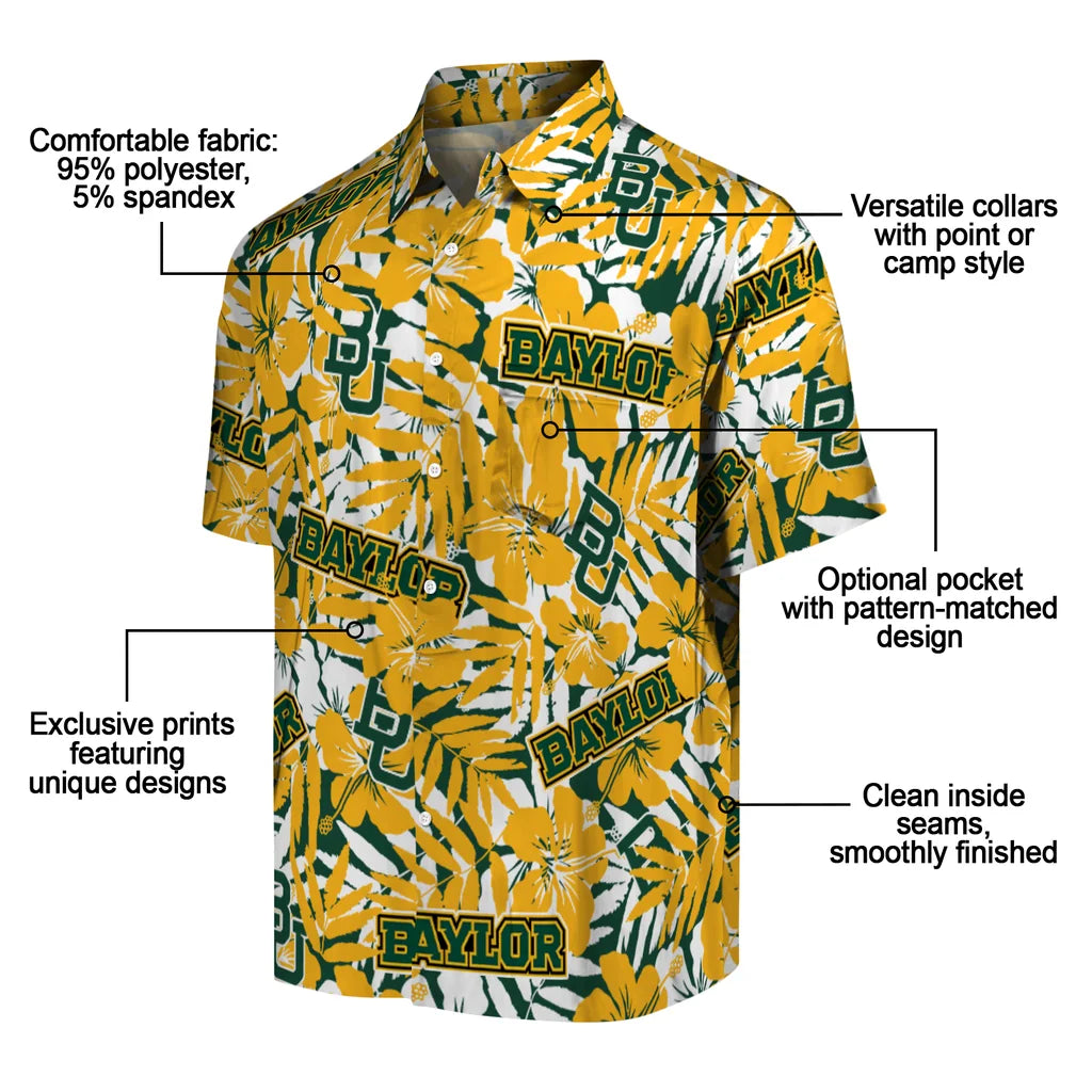 Baylor Bears Hawaiian Shirt - Hibiscus Overlay | Moonbestprint