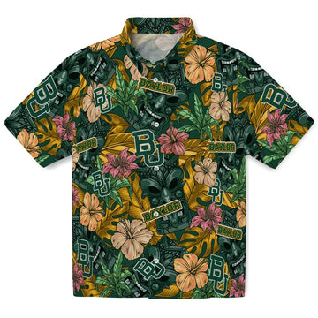 Baylor Bears Hawaiian Shirt - Hibiscus Tiki Jungle | Moonbestprint