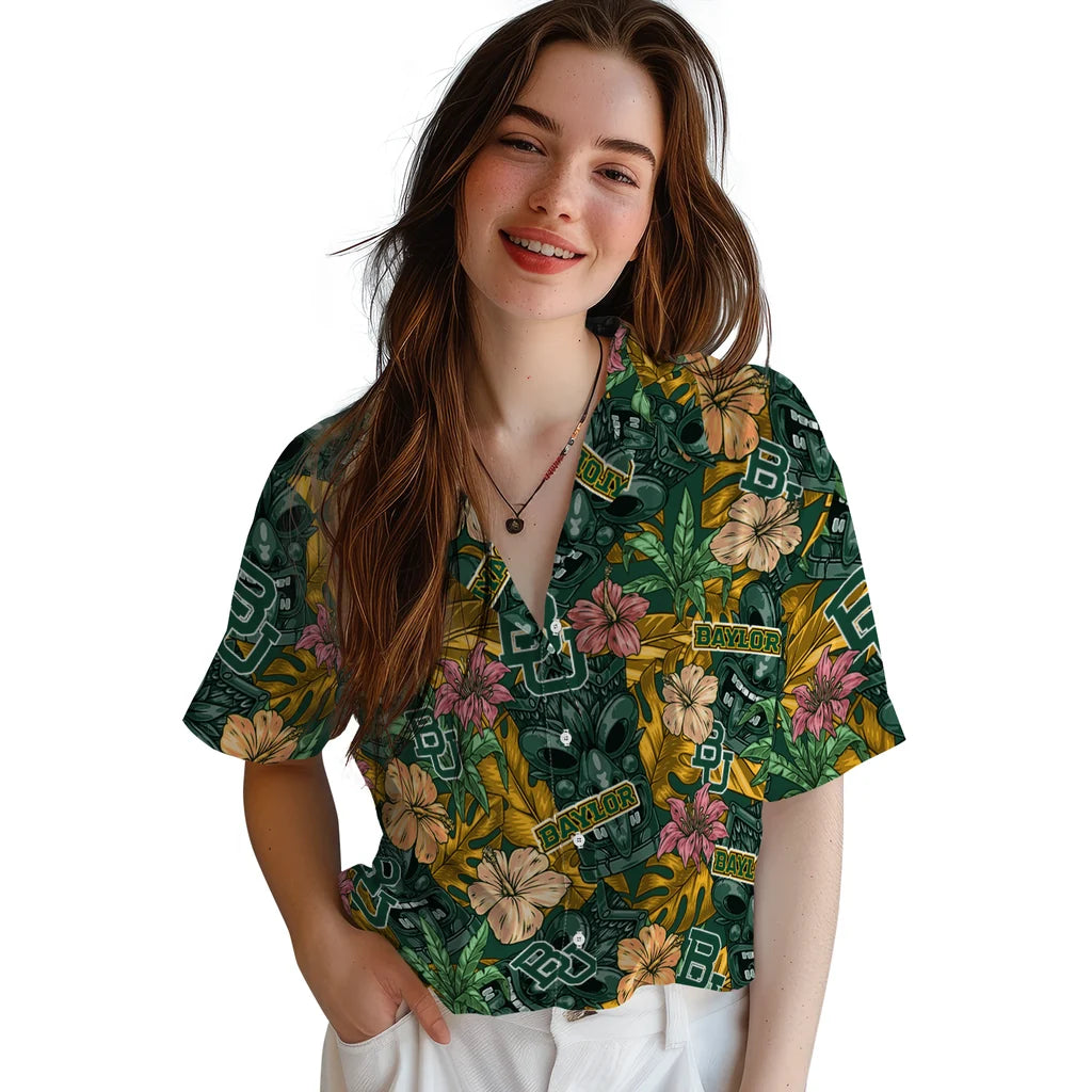 Baylor Bears Hawaiian Shirt - Hibiscus Tiki Jungle | Moonbestprint
