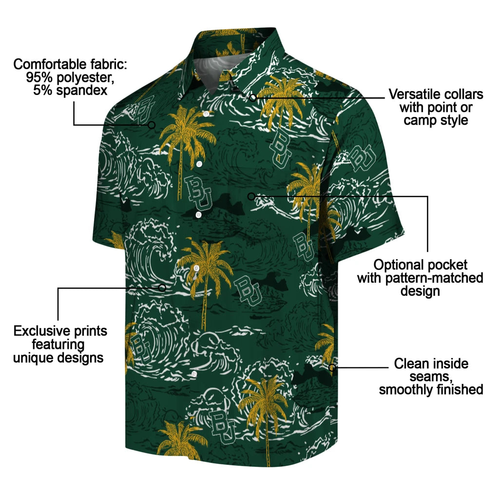 Baylor Bears Hawaiian Shirt - Wave Palm | Moonbestprint