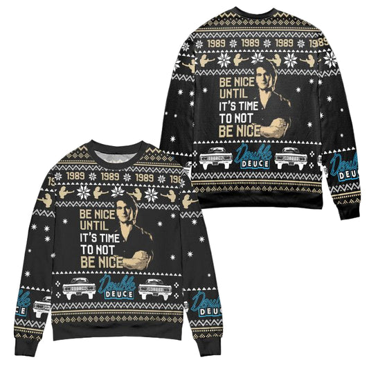 Be Nice James Dalton Is Back To Double Deuce Ugly Christmas Sweater ? Black ? Usalast