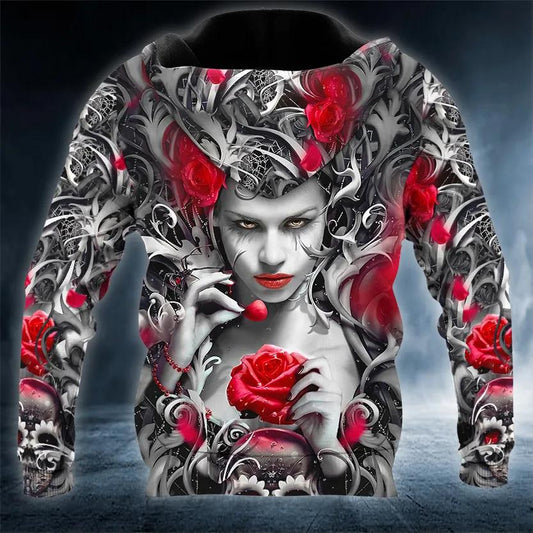 Beautiful Rose Queen Sugar Skull 3D All Over Print Hoodie -Moonbestprint