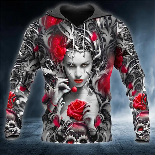 Beautiful Rose Queen Sugar Skull 3D All Over Print Hoodie -Moonbestprint
