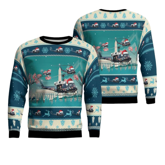 Bell UH-1N Twin Huey of the 1st Helicopter Squadron flying over Washington DC Christmas AOP Sweater ? DR01 ? Usalast