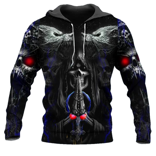 Werewolves Pray Death Skull 3D All Over Print Hoodie -Moonbestprint