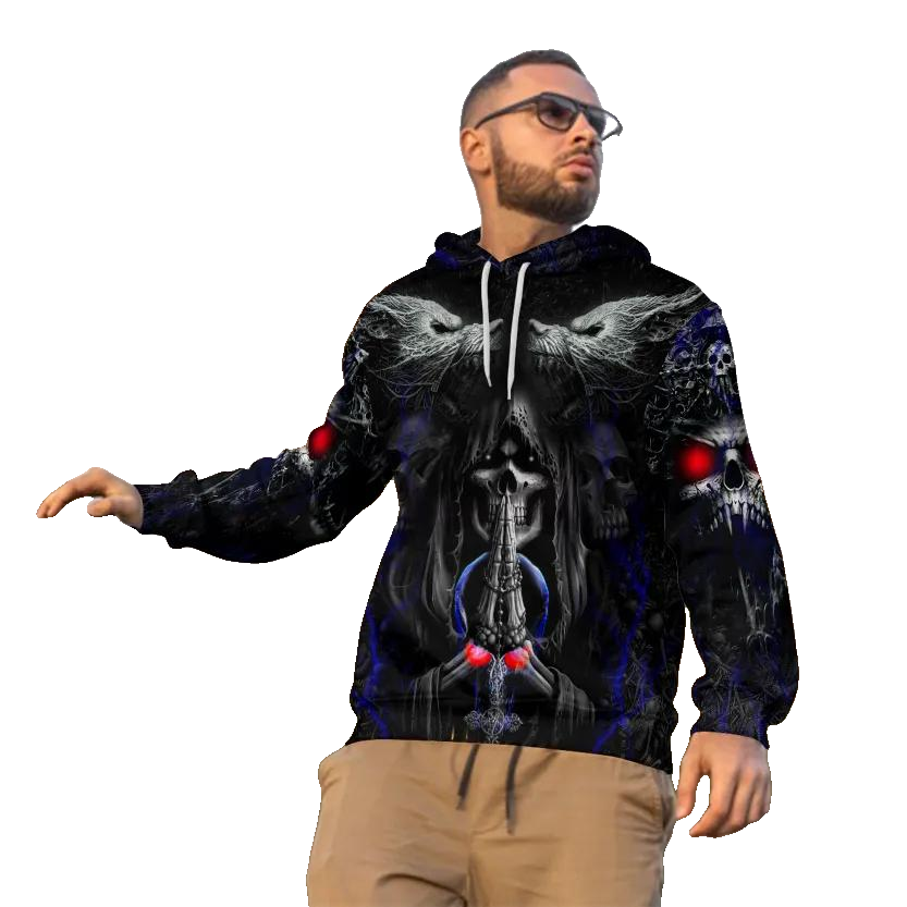 Werewolves Pray Death Skull 3D All Over Print Hoodie -Moonbestprint