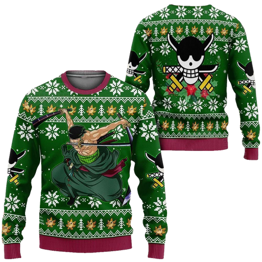 Zoro Anime Xmas Gift One Piece Ugly Sweater – Moonbestprint