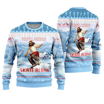 You'll Never Skate Alone Christian Skateboarding Ugly Christmas Sweater - Moonbestprint