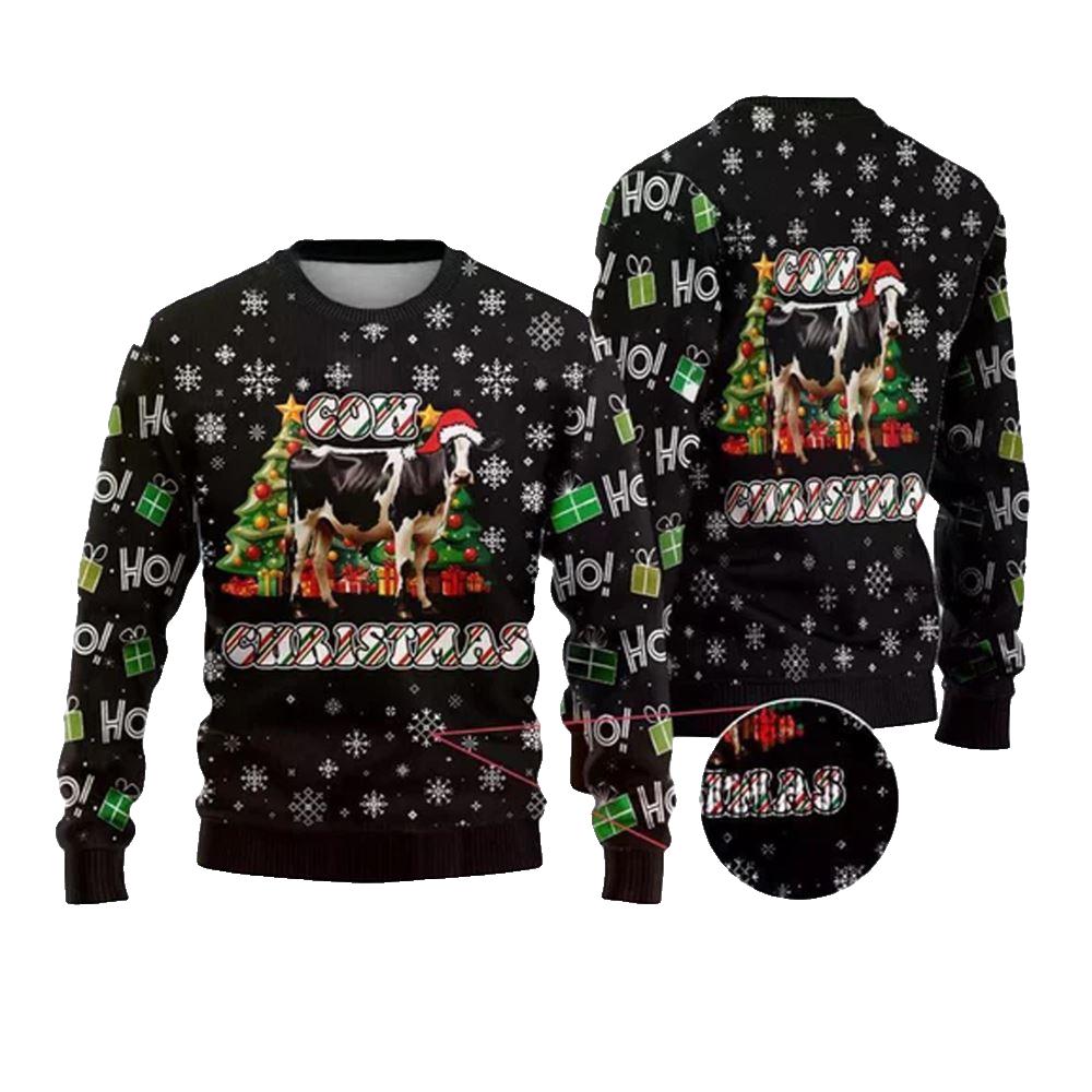 Xmas Pine Tree Cow Ugly Christmas Sweater - Moonbestprint