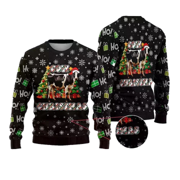 Xmas Pine Tree Cow Ugly Christmas Sweater - Moonbestprint