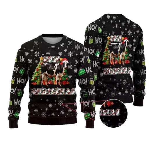 Xmas Pine Tree Cow Ugly Christmas Sweater - Moonbestprint
