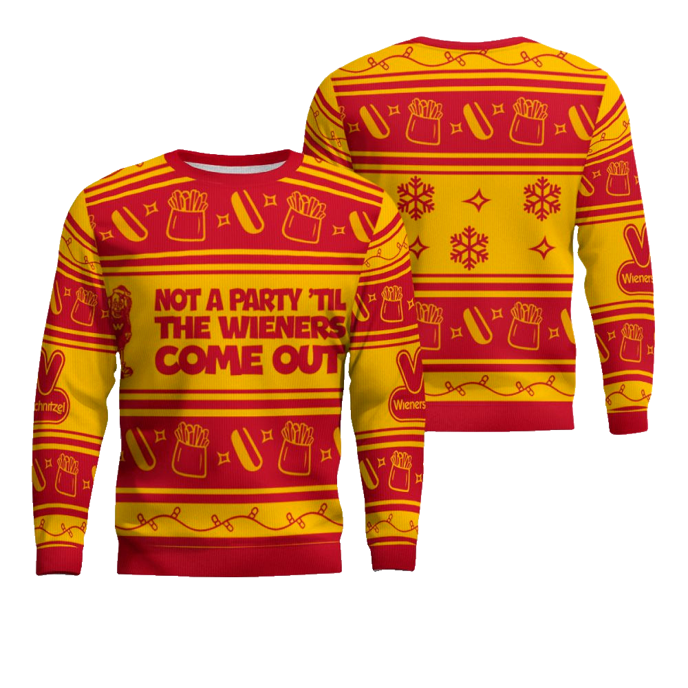 Wienerschnitzel Not A Party 'Til The Wieners Come Out Ugly Christmas Sweater – Moonbestprint