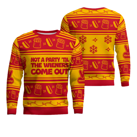 Wienerschnitzel Not A Party 'Til The Wieners Come Out Ugly Christmas Sweater – Moonbestprint