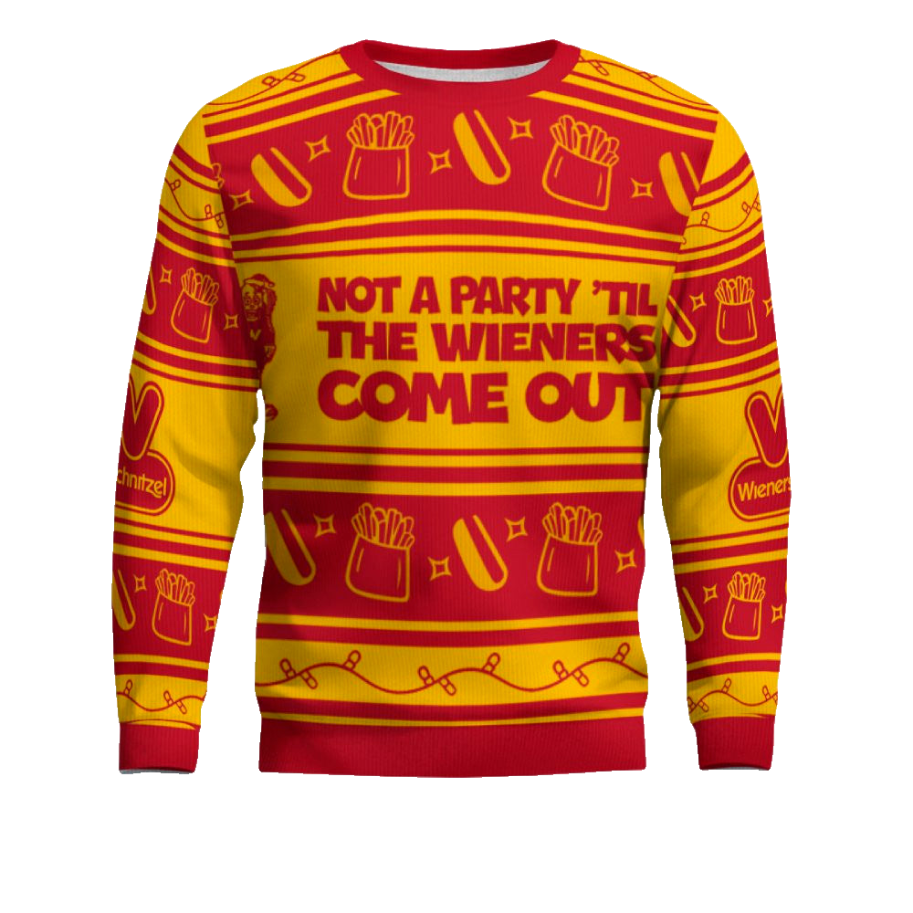Wienerschnitzel Not A Party 'Til The Wieners Come Out Ugly Christmas Sweater – Moonbestprint