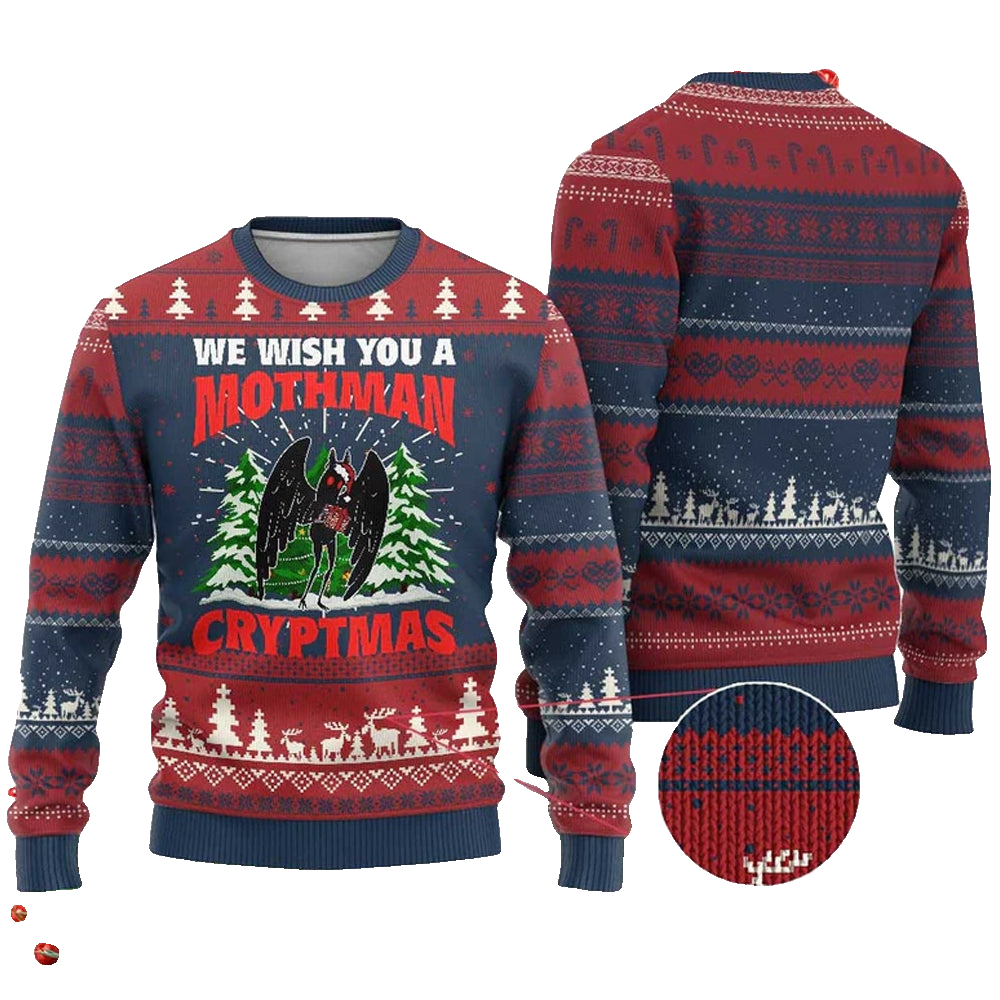 We Wish You A Mothman Cryptmas Ugly Christmas Sweater - Moonbestprint