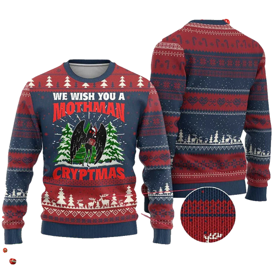 We Wish You A Mothman Cryptmas Ugly Christmas Sweater - Moonbestprint
