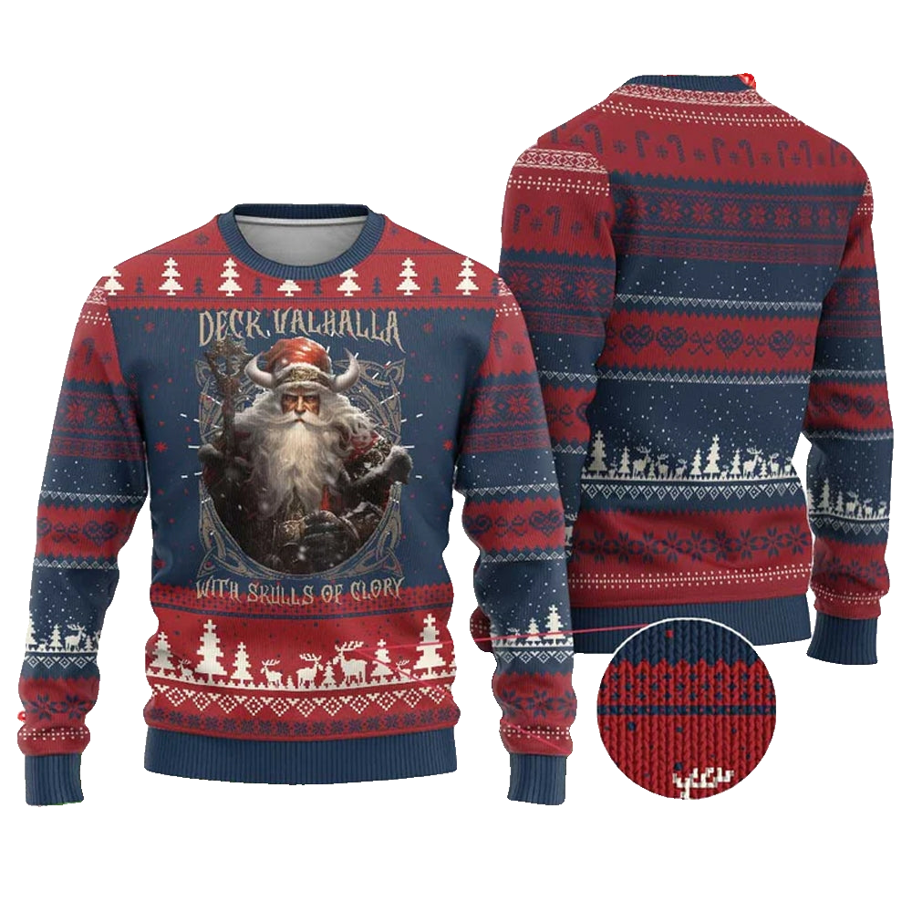 Viking Deck Valhalla With Skulls Of Glory Ugly Christmas Sweater - Moonbestprint