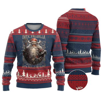 Viking Deck Valhalla With Skulls Of Glory Ugly Christmas Sweater - Moonbestprint