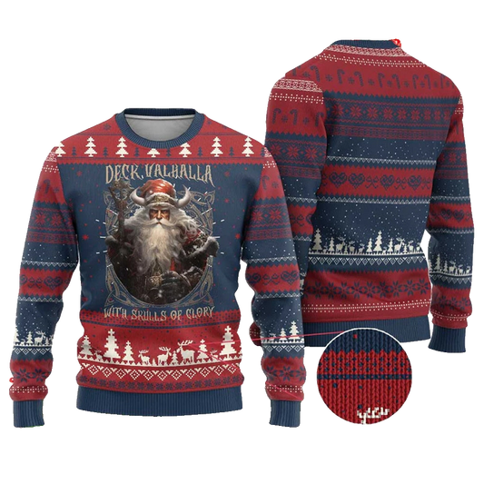 Viking Deck Valhalla With Skulls Of Glory Ugly Christmas Sweater - Moonbestprint
