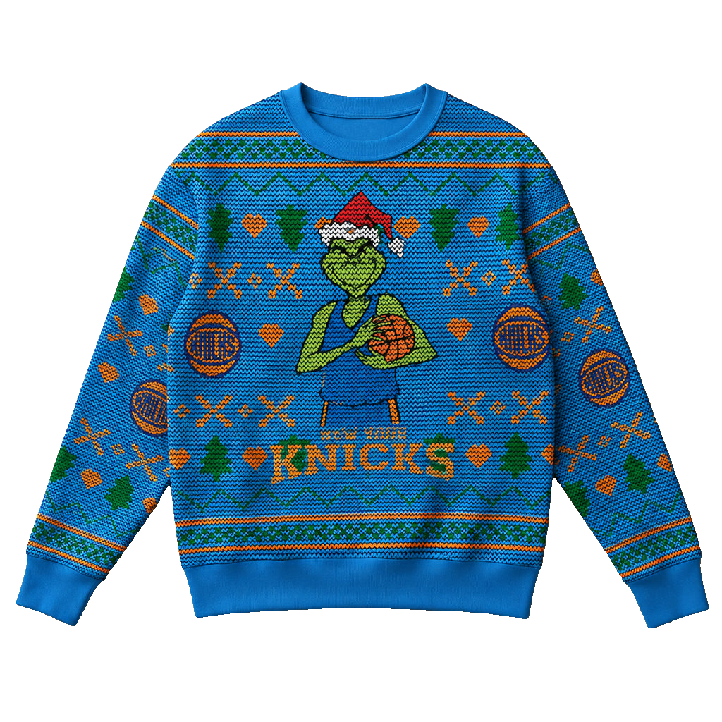 Unisex New York Knicks Grinch Ugly Christmas Sweater 2026 for Basketball Fans – Moonbestprint