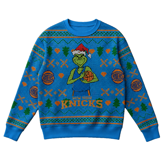Unisex New York Knicks Grinch Ugly Christmas Sweater 2026 for Basketball Fans – Moonbestprint