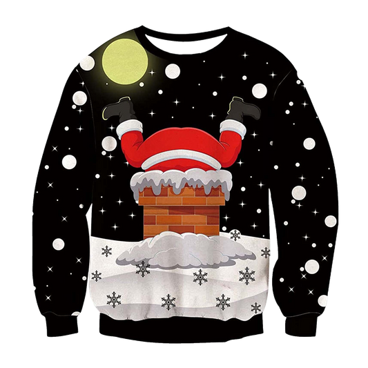 Unisex Santa Print Crew Neck Ugly Christmas Sweatshirt - Moonbestprint