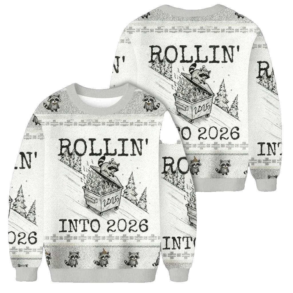 Unisex Funny Raccoon Rollin’ Into 2026 Christmas Ugly Sweater for Christmas Fans – Moonbestprint