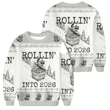 Unisex Funny Raccoon Rollin’ Into 2026 Christmas Ugly Sweater for Christmas Fans – Moonbestprint