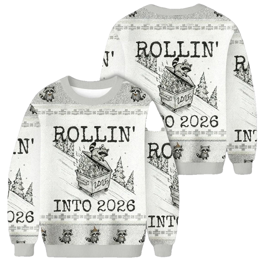 Unisex Funny Raccoon Rollin’ Into 2026 Christmas Ugly Sweater for Christmas Fans – Moonbestprint