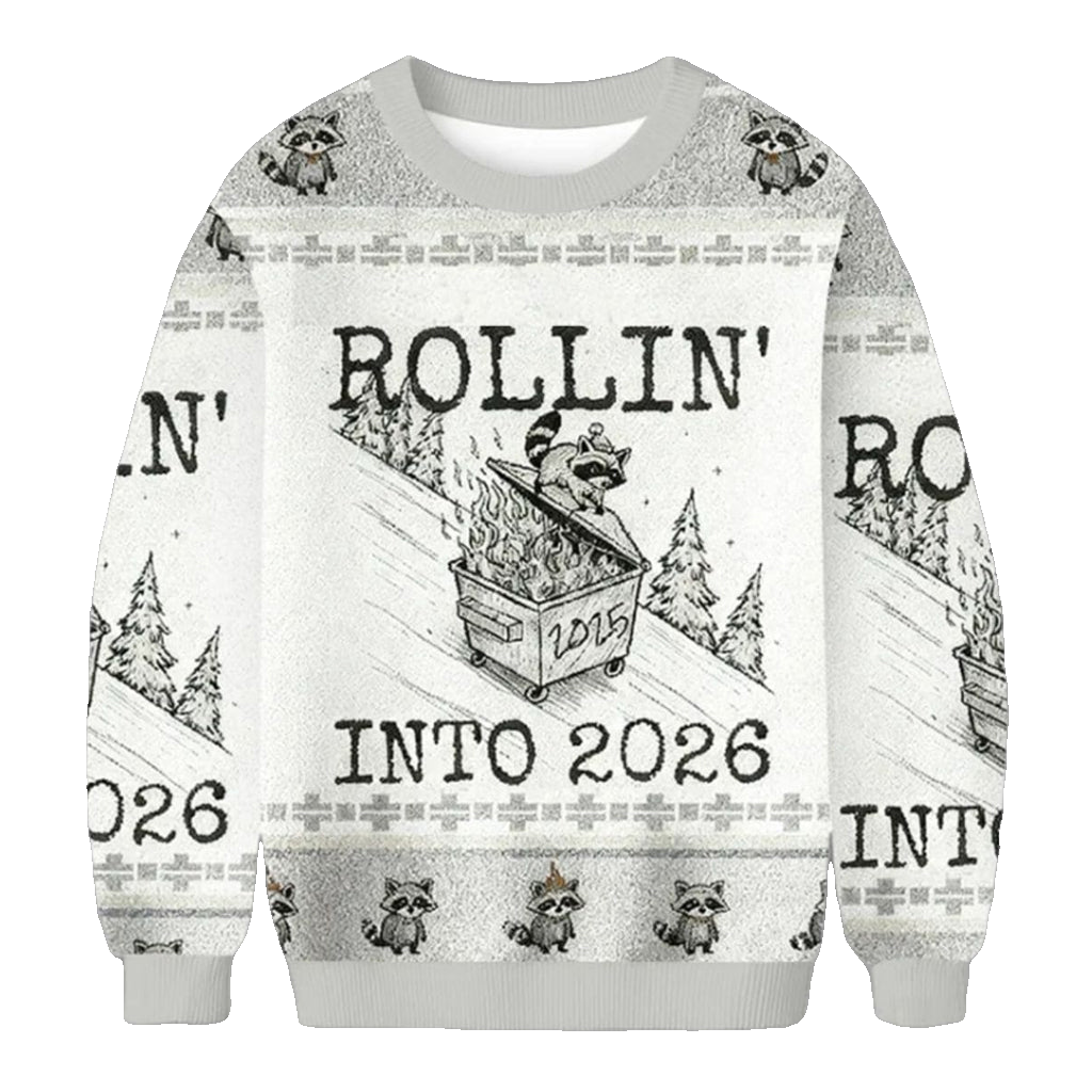 Unisex Funny Raccoon Rollin’ Into 2026 Christmas Ugly Sweater for Christmas Fans – Moonbestprint