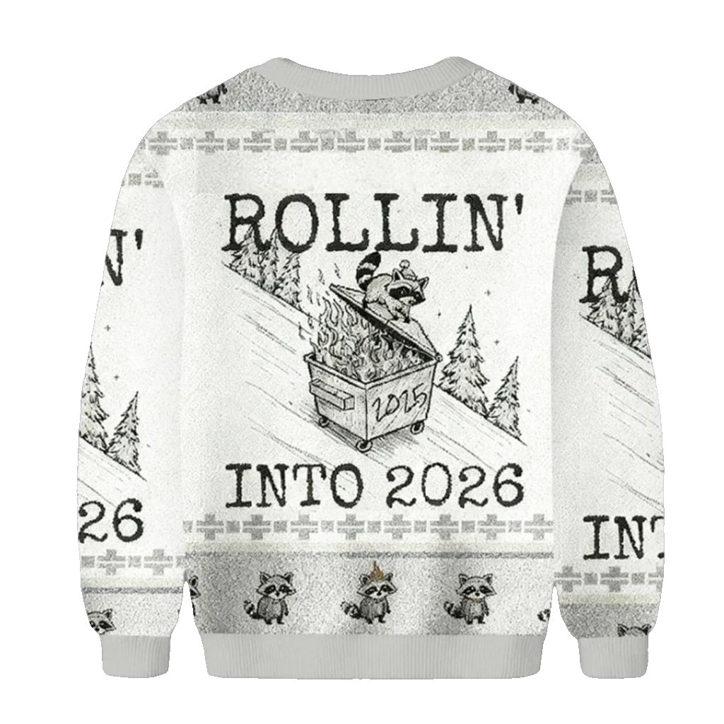 Unisex Funny Raccoon Rollin’ Into 2026 Christmas Ugly Sweater for Christmas Fans – Moonbestprint