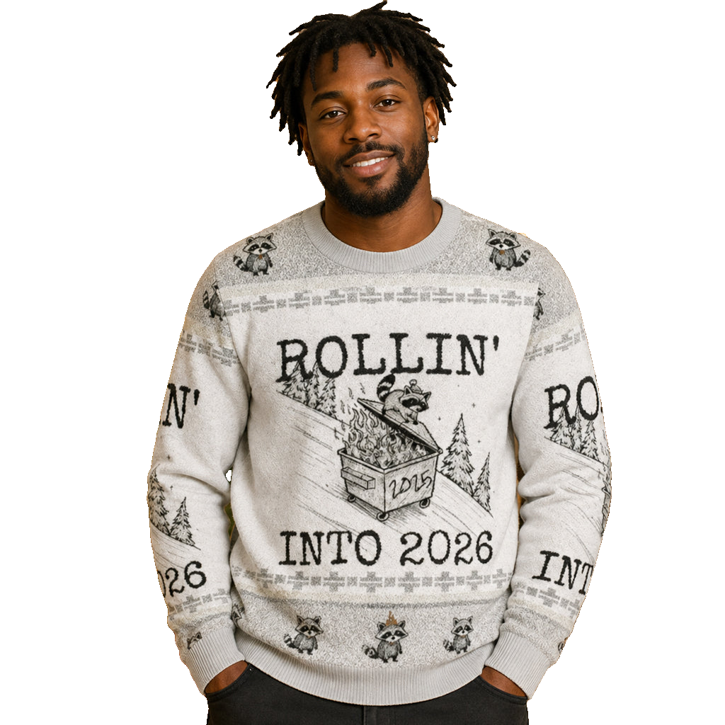Unisex Funny Raccoon Rollin’ Into 2026 Christmas Ugly Sweater for Christmas Fans – Moonbestprint