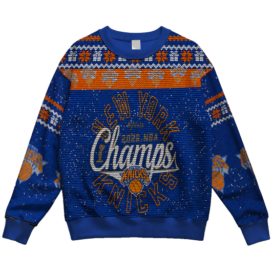 Unisex New York Knicks Champions 2026 Ugly Christmas Sweater for Basketball Fans – Moonbestprint