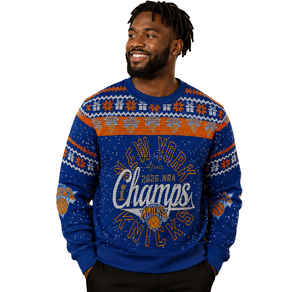 Unisex New York Knicks Champions 2026 Ugly Christmas Sweater for Basketball Fans – Moonbestprint