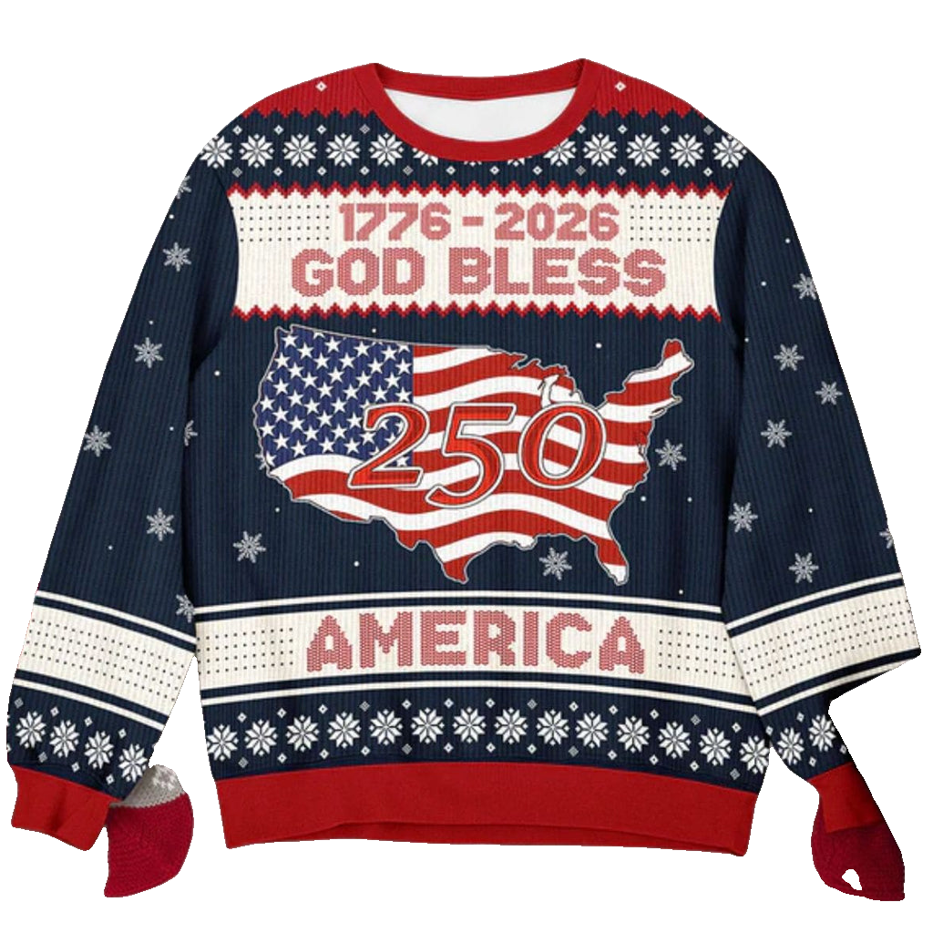 Unisex 1776-2026 God Bless America 250th Ugly Christmas Sweater for Patriotic Fans – Moonbestprint