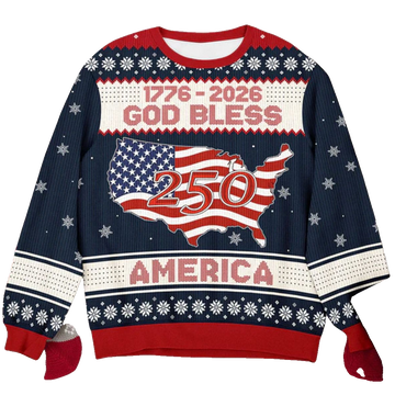 Unisex 1776-2026 God Bless America 250th Ugly Christmas Sweater for Patriotic Fans – Moonbestprint