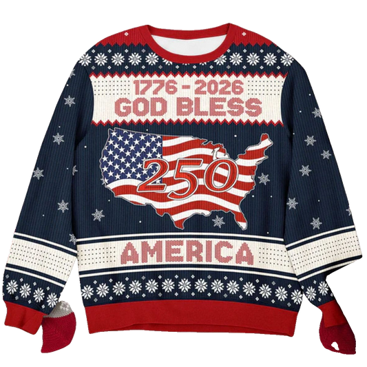 Unisex 1776-2026 God Bless America 250th Ugly Christmas Sweater for Patriotic Fans – Moonbestprint