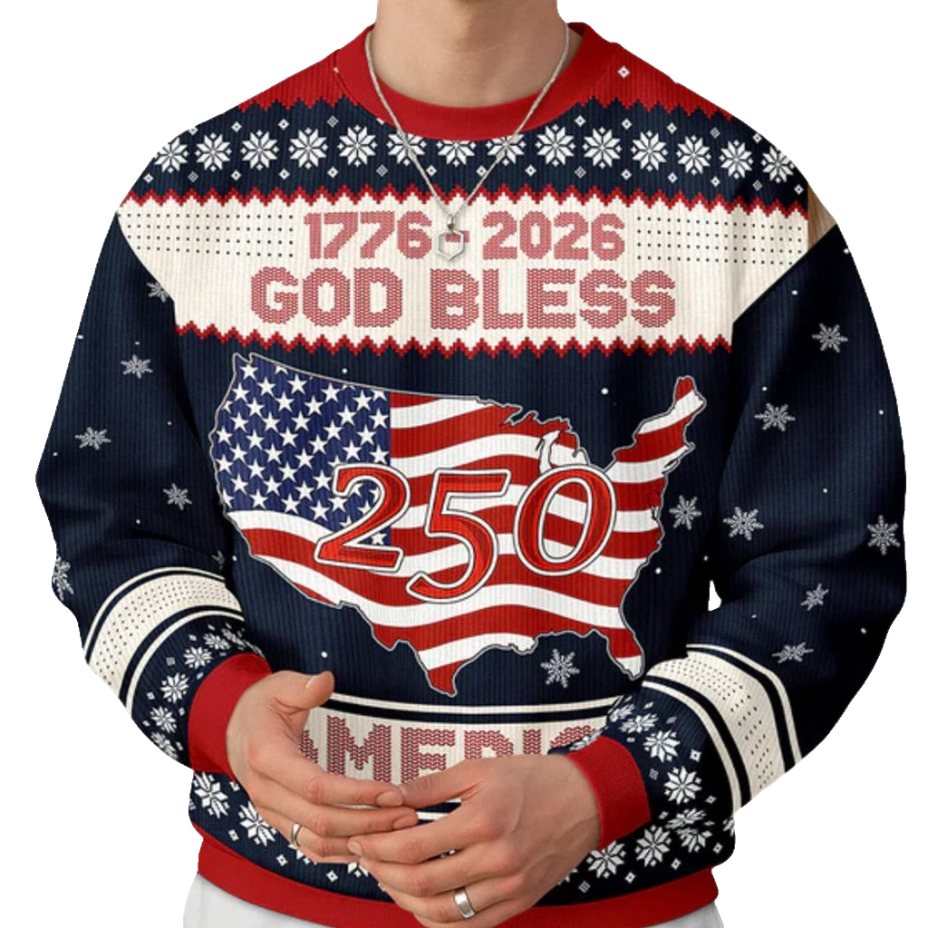 Unisex 1776-2026 God Bless America 250th Ugly Christmas Sweater for Patriotic Fans – Moonbestprint