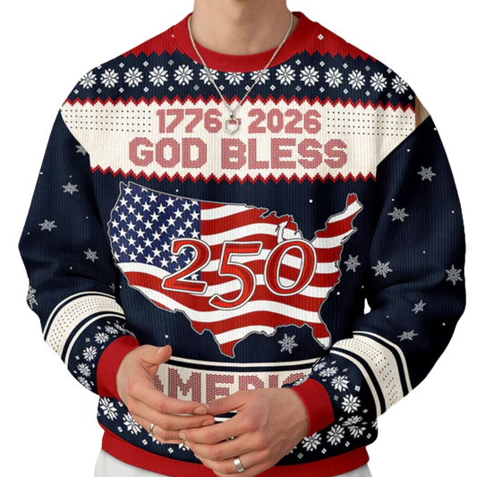 Unisex 1776-2026 God Bless America 250th Ugly Christmas Sweater for Patriotic Fans – Moonbestprint