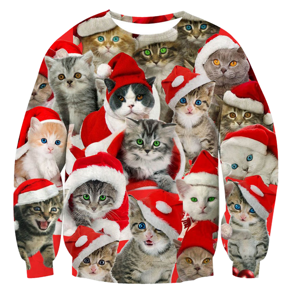 Unisex Cat Print Ugly Christmas Sweatshirt - Moonbestprint