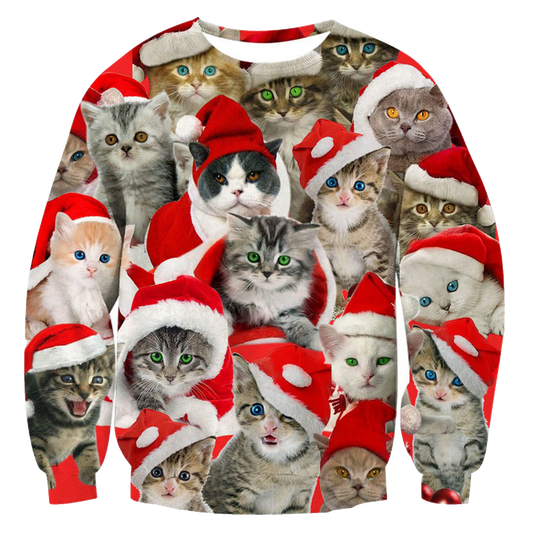 Unisex Cat Print Ugly Christmas Sweatshirt - Moonbestprint