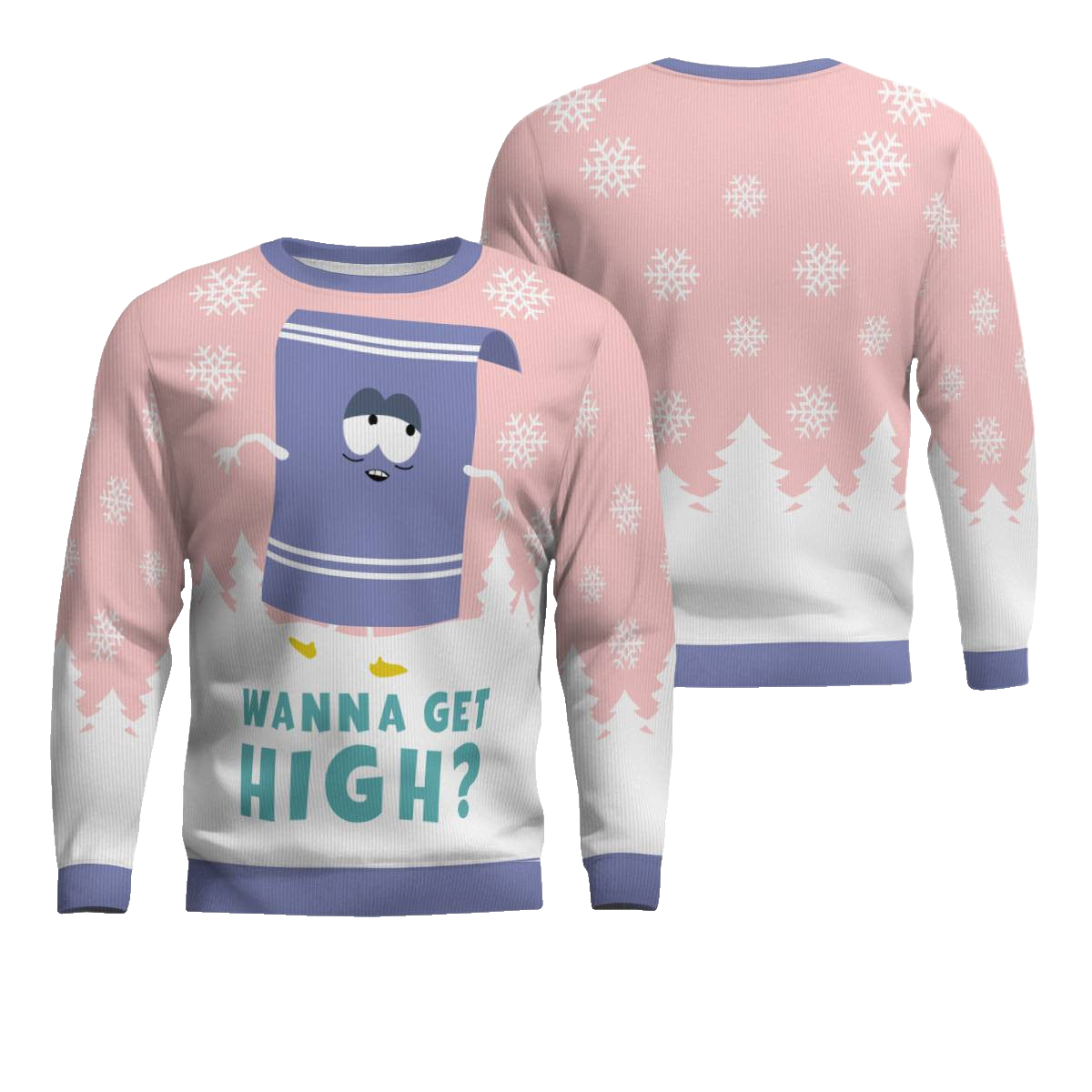 Towelie Red Eyes Wanna Get High Ugly Christmas Sweater Powder Pink – Moonbestprint