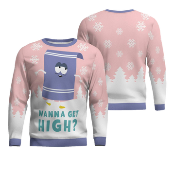 Towelie Red Eyes Wanna Get High Ugly Christmas Sweater Powder Pink – Moonbestprint