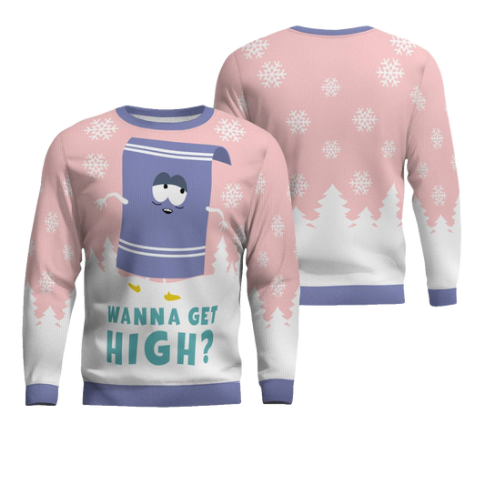 Towelie Red Eyes Wanna Get High Ugly Christmas Sweater Powder Pink – Moonbestprint